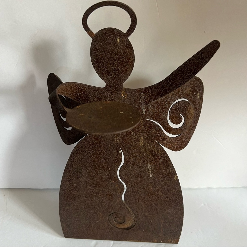 Rustic Metal Angel 12” Candle Holder Christmas Decor